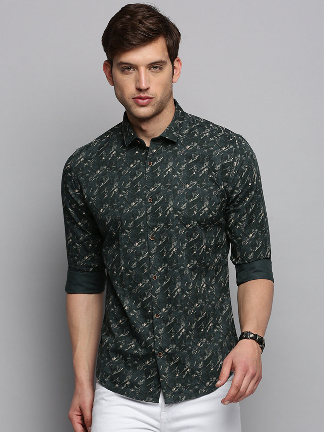 Men Green Printed Casual Shirt