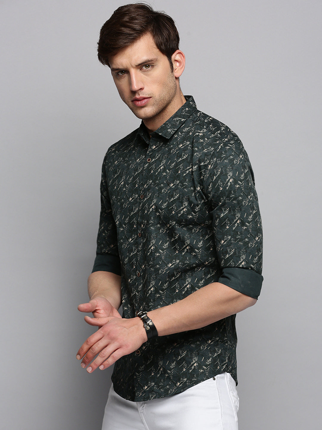 Men Green Printed Casual Shirt