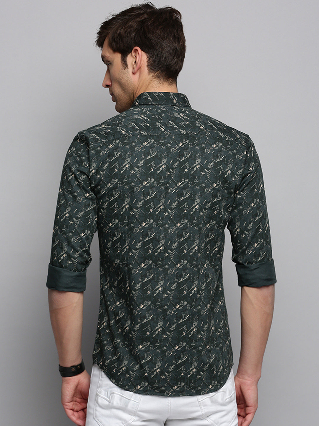 Men Green Printed Casual Shirt