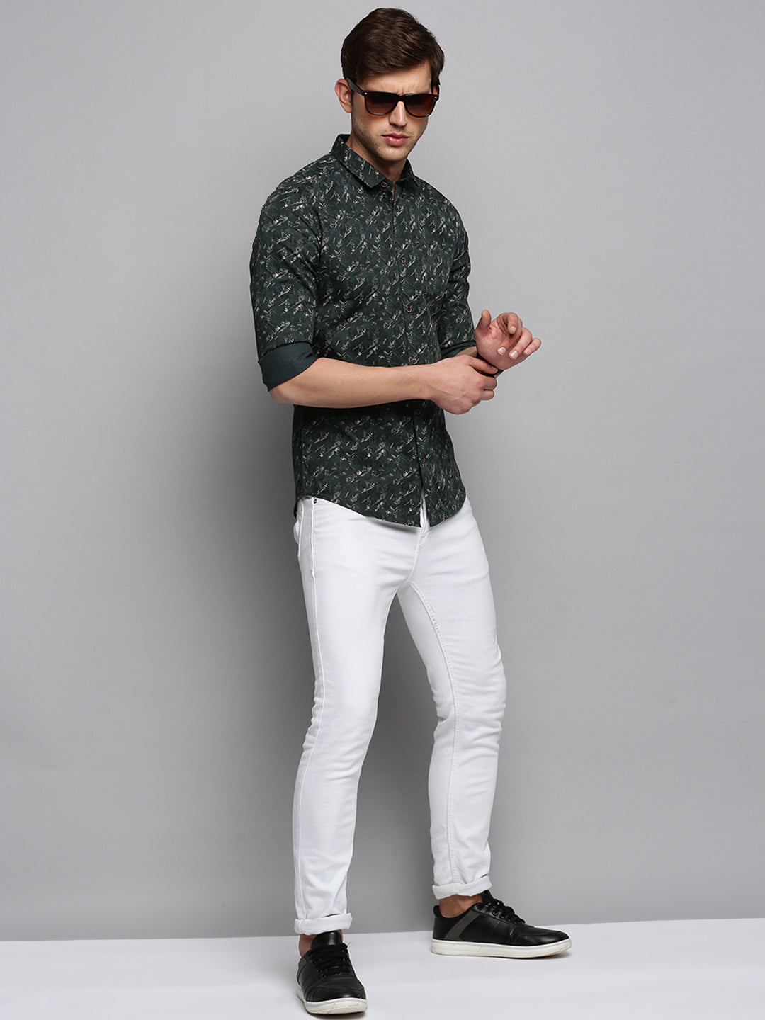 Men Green Printed Casual Shirt