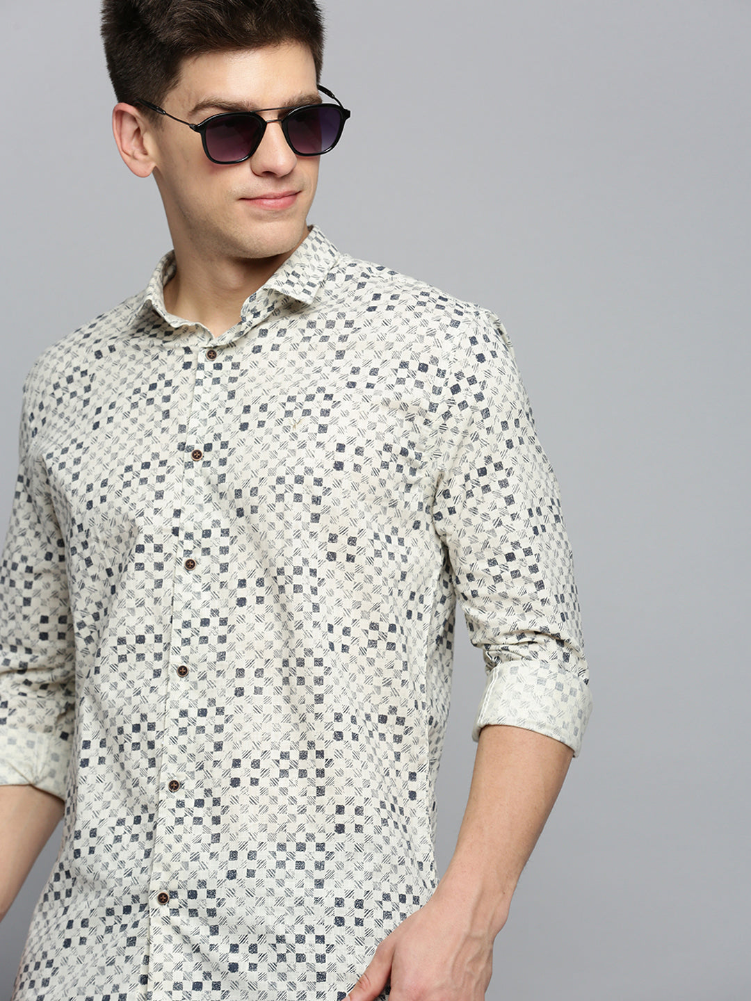 Men Cream Printed Casual Shirt