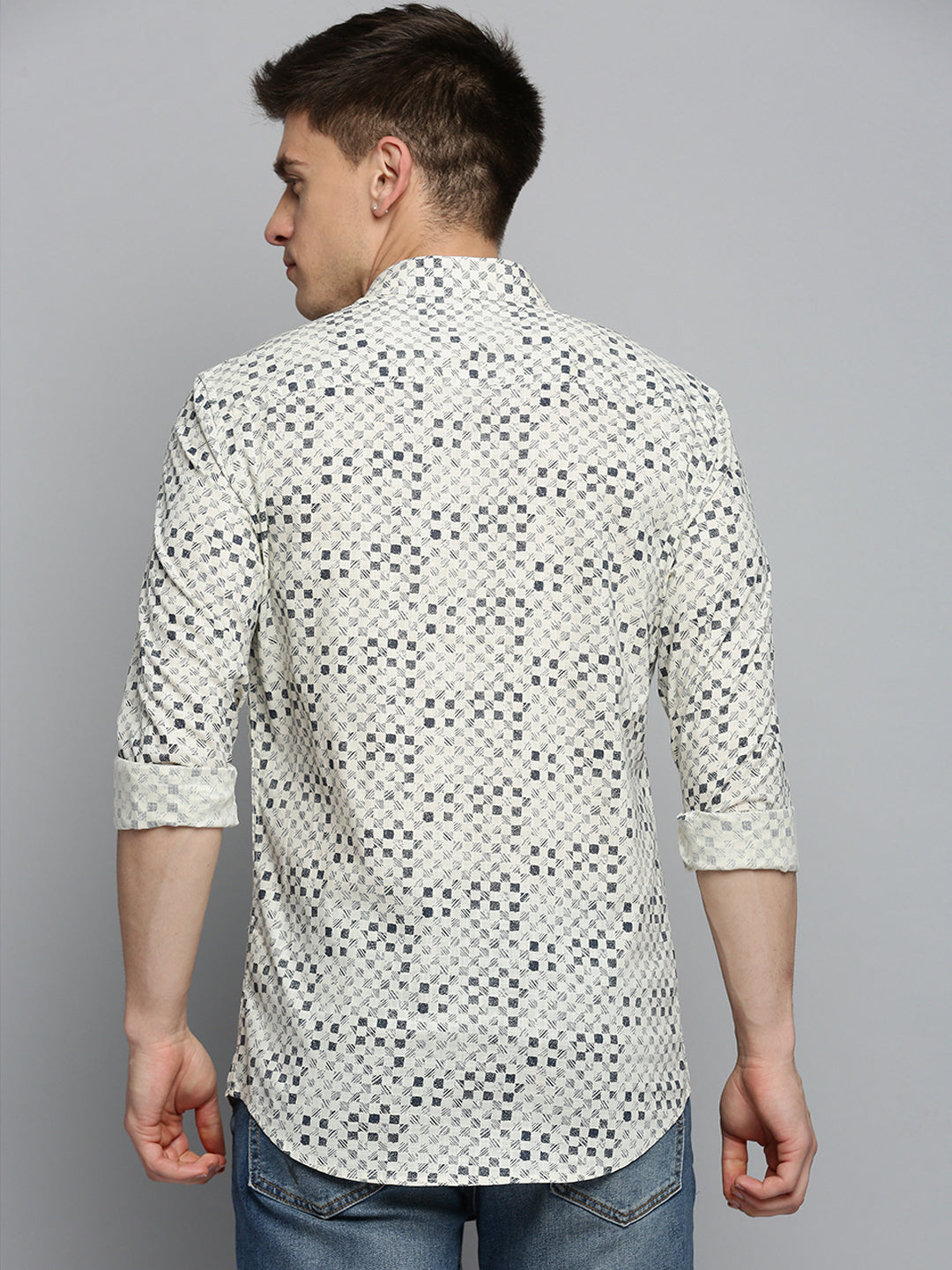 Men Cream Printed Casual Shirt