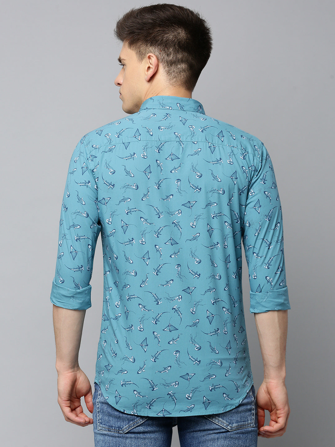 Men Blue Printed Casual Shirt