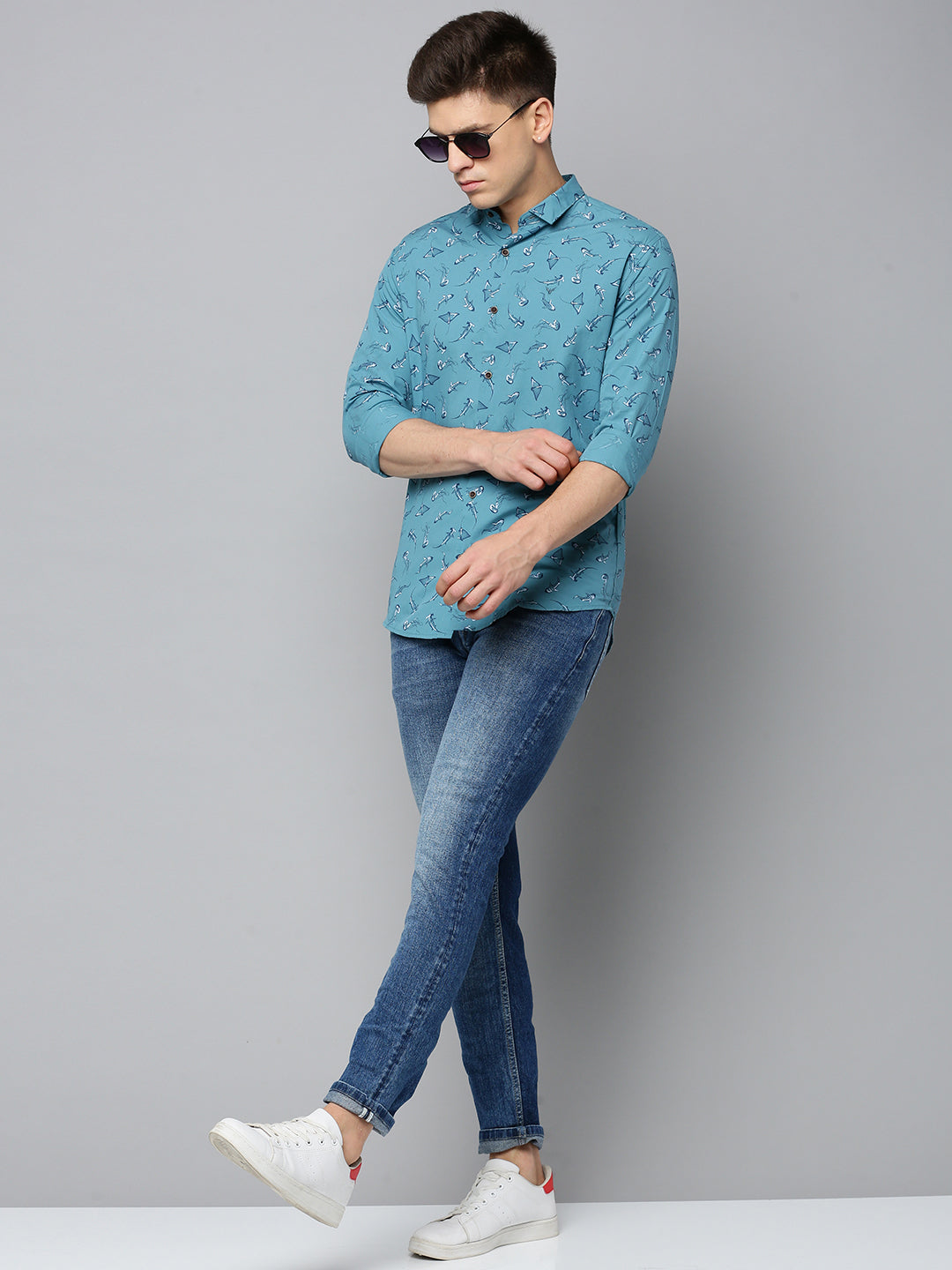 Men Blue Printed Casual Shirt