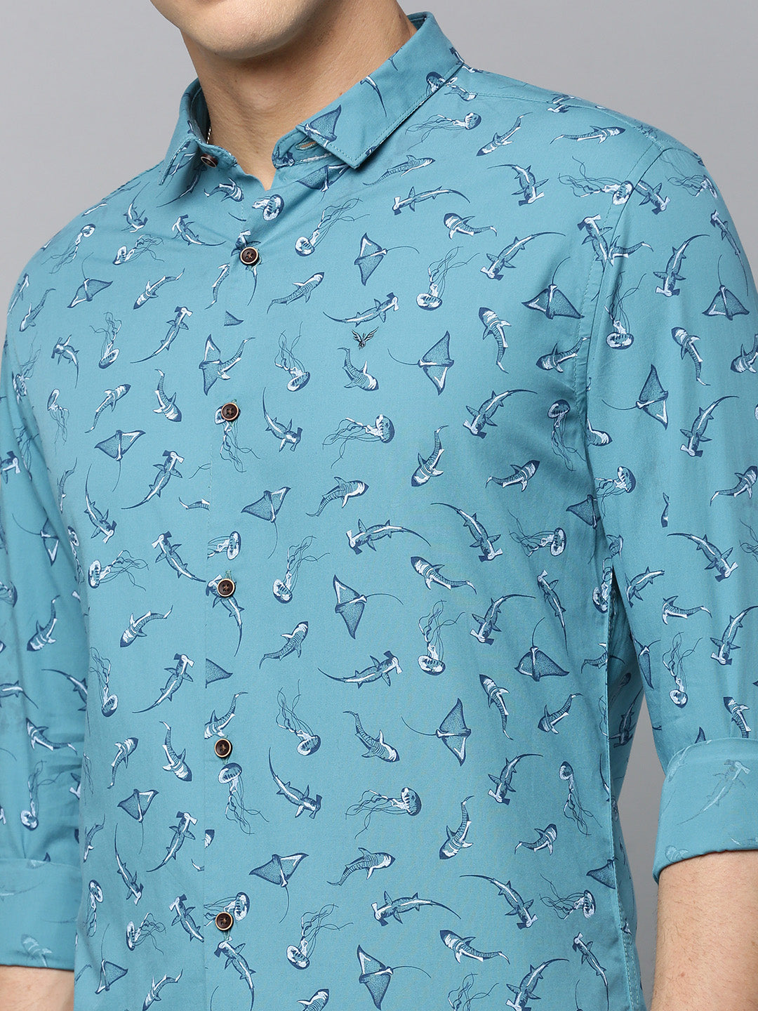 Men Blue Printed Casual Shirt