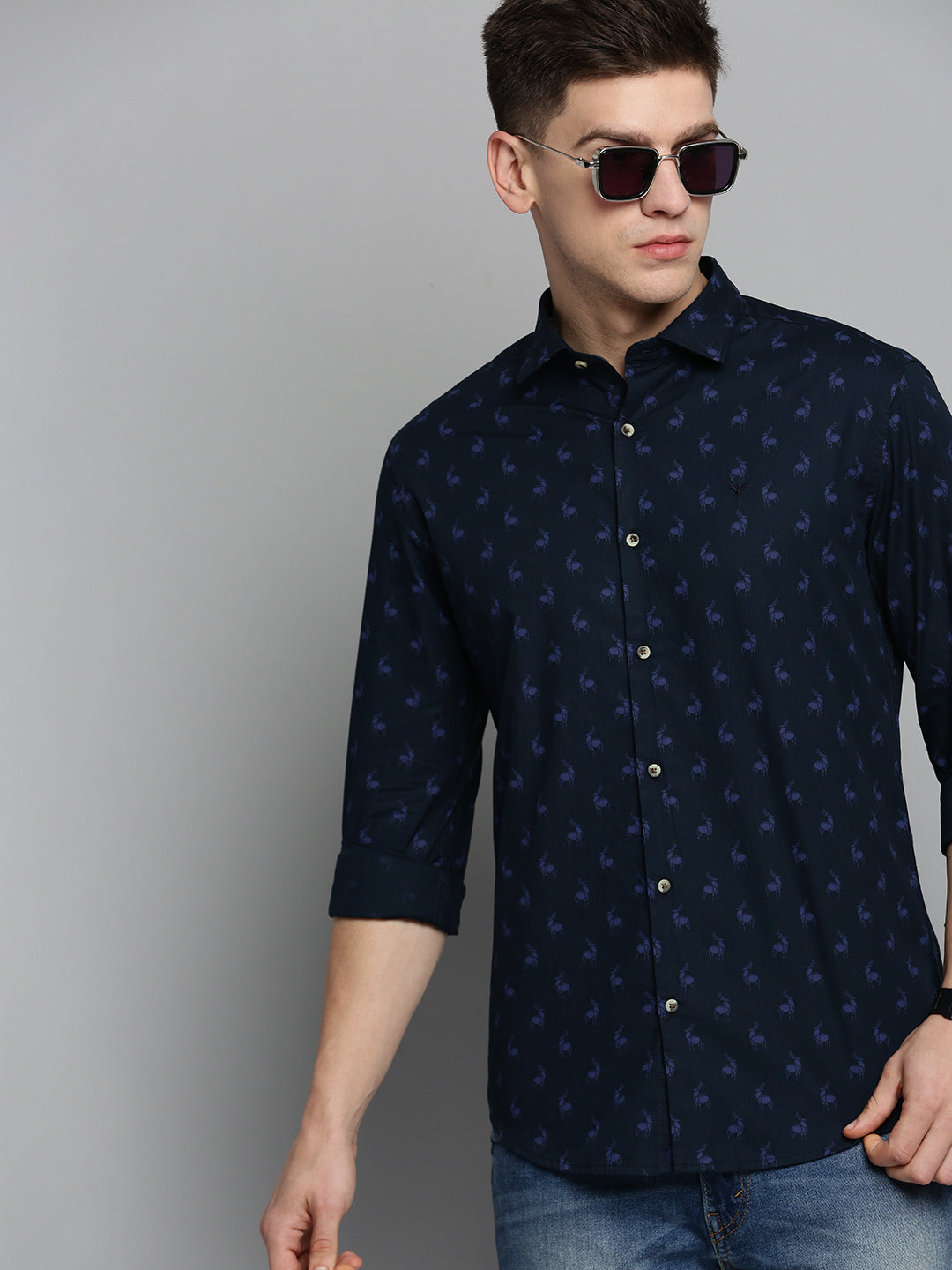 Men Navy Printed Casual Shirt