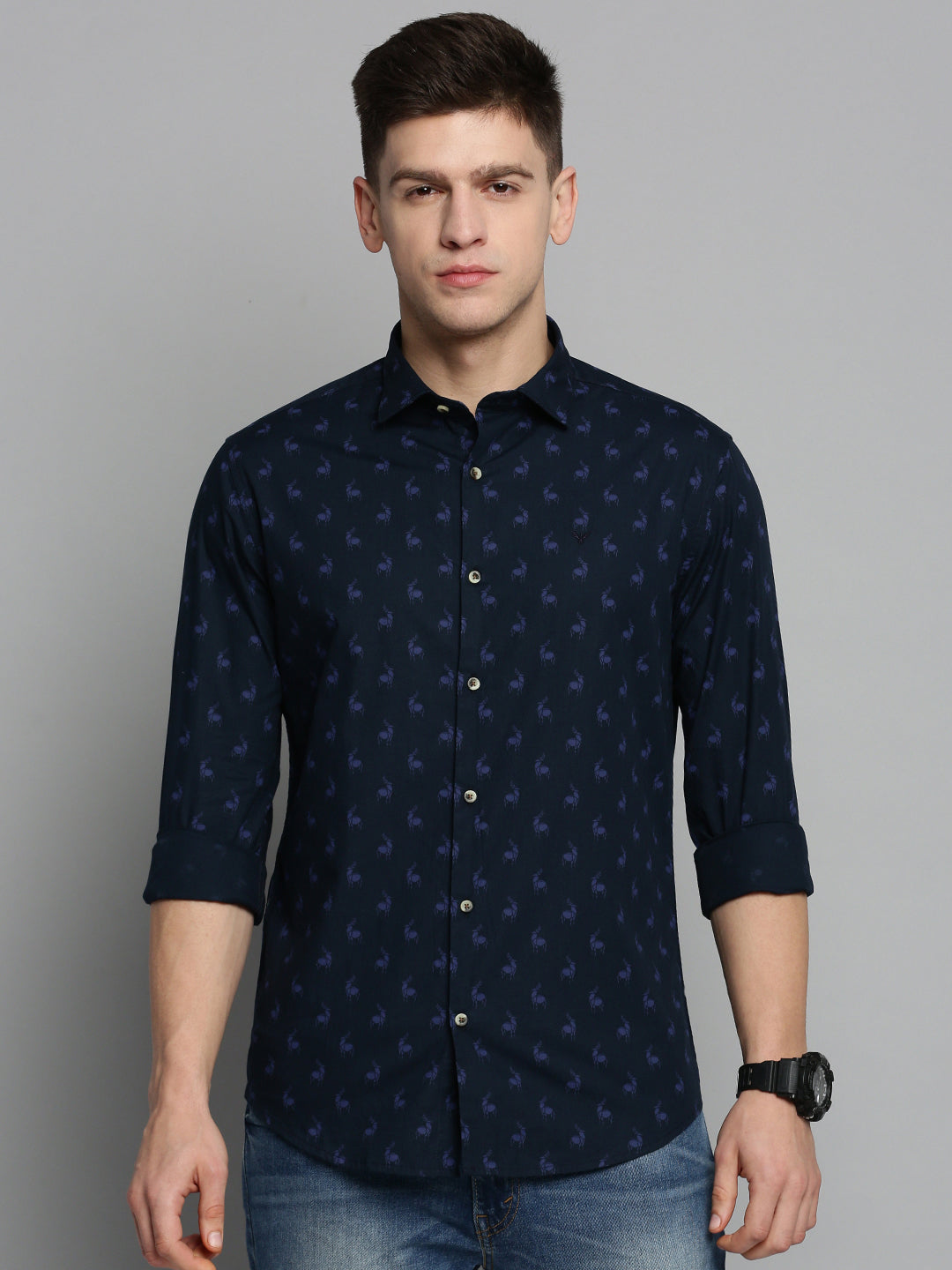 Men Navy Printed Casual Shirt