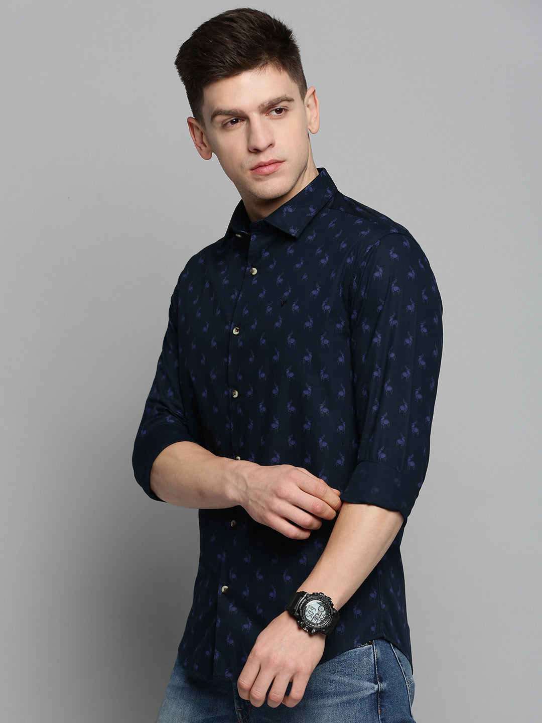 Men Navy Printed Casual Shirt