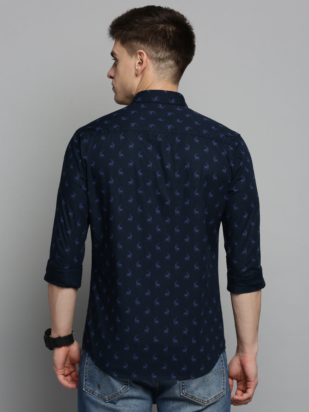 Men Navy Printed Casual Shirt