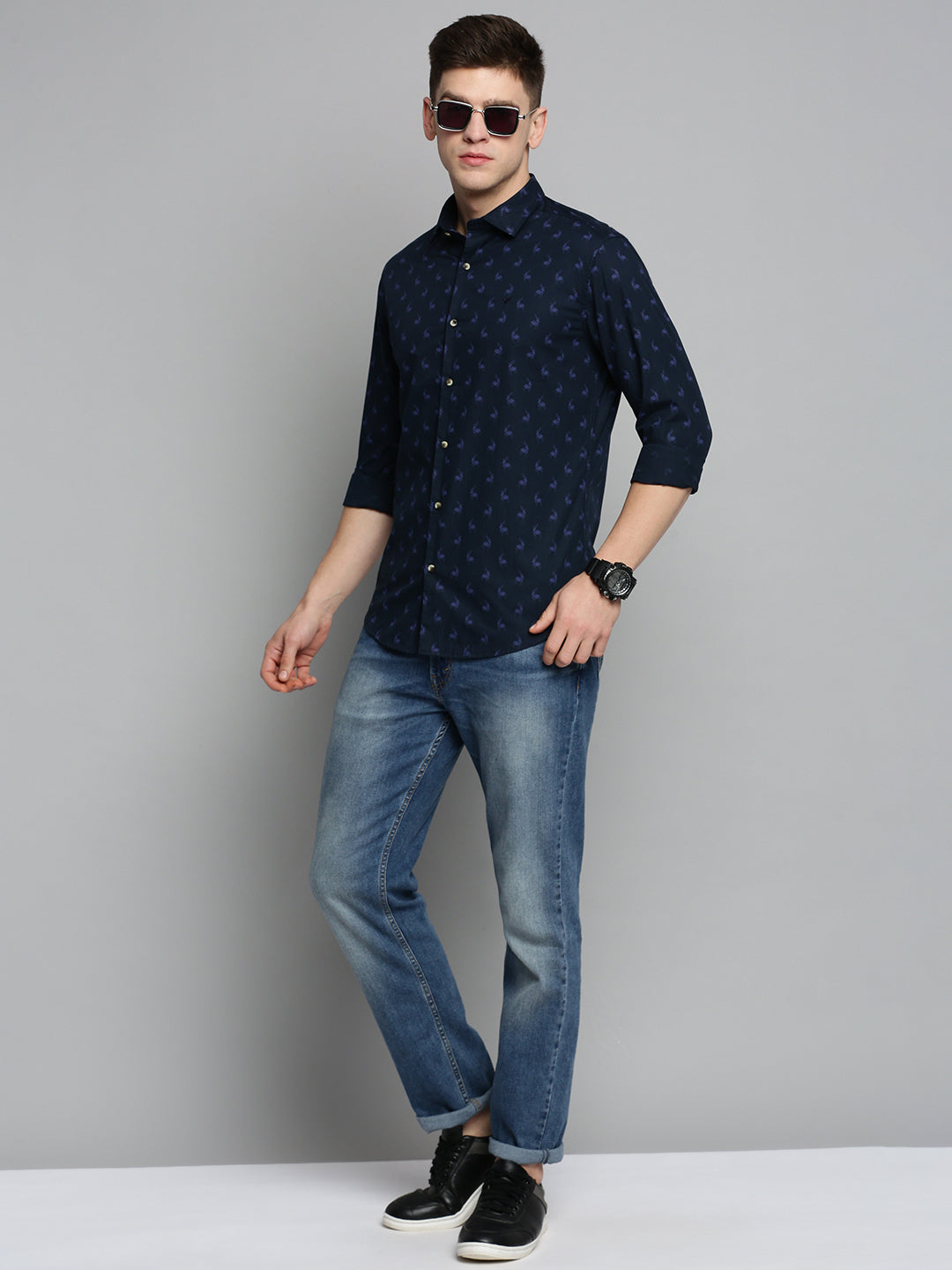 Men Navy Printed Casual Shirt