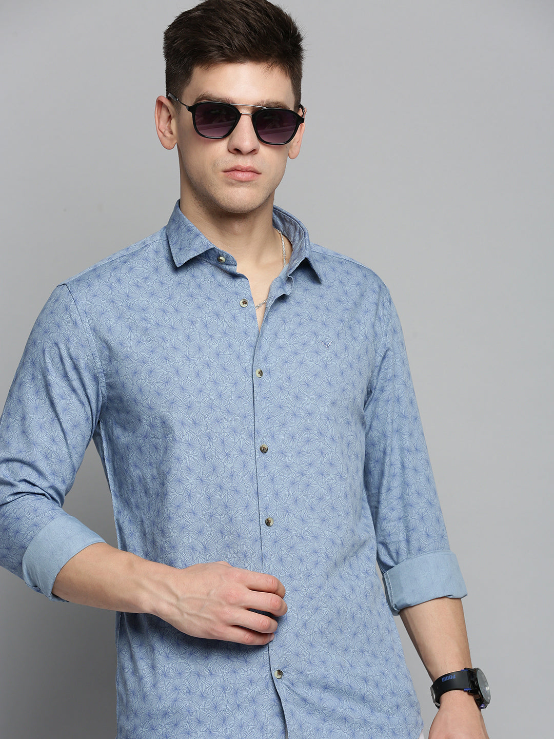 Men Blue Printed Casual Shirt