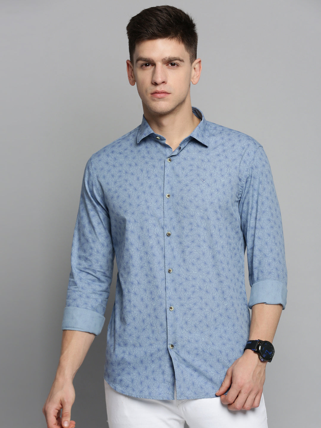 Men Blue Printed Casual Shirt