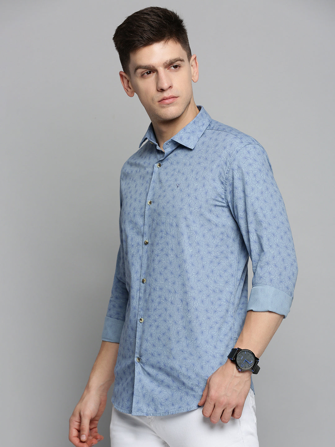 Men Blue Printed Casual Shirt