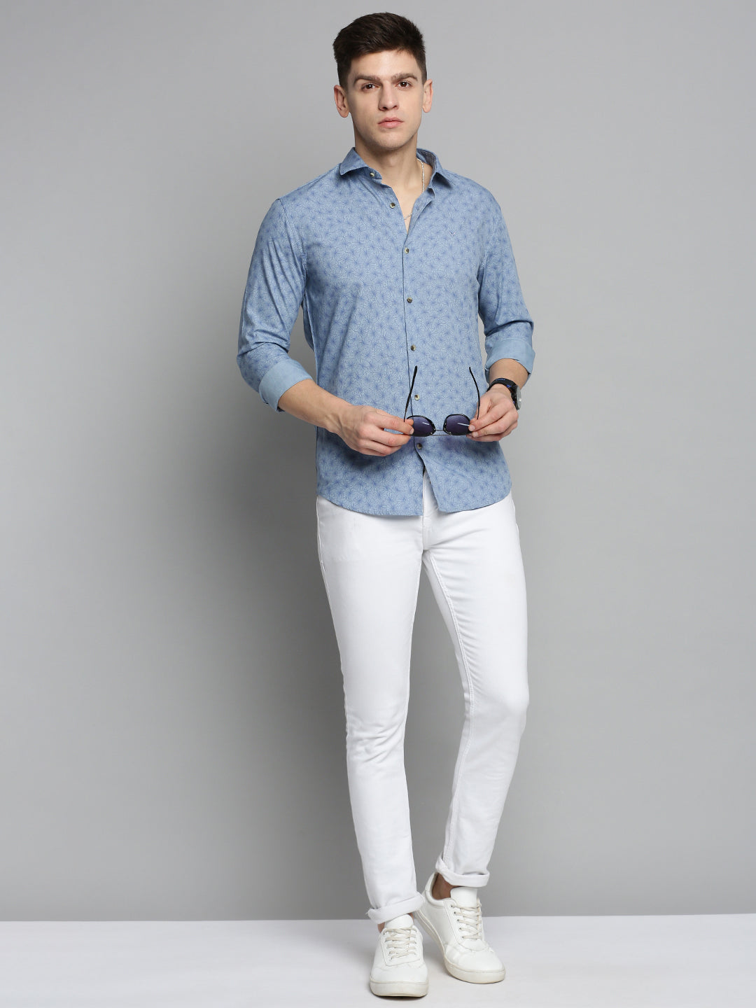 Men Blue Printed Casual Shirt