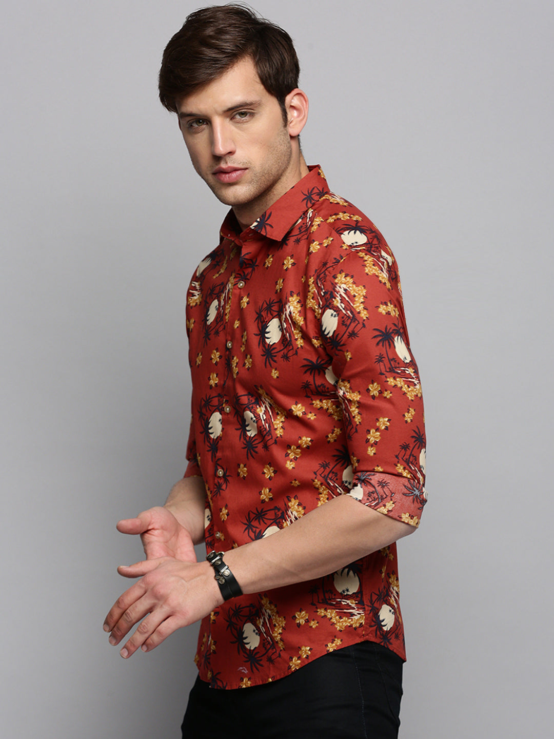 Men Rust Printed Casual Shirt