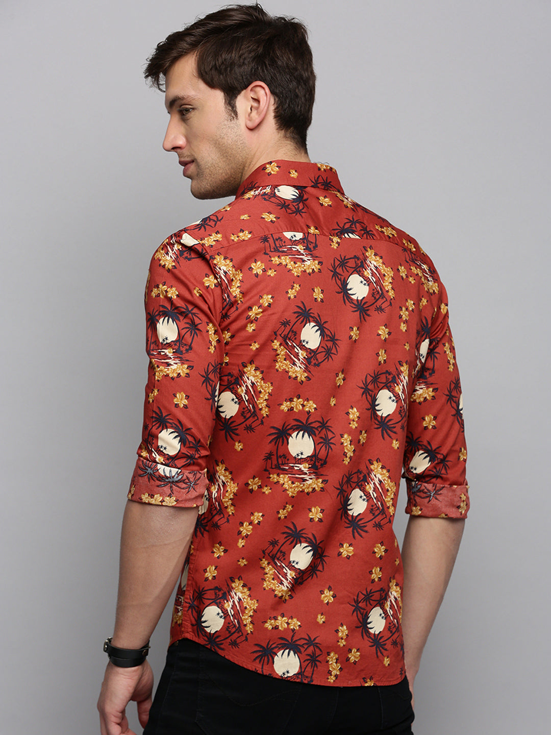 Men Rust Printed Casual Shirt