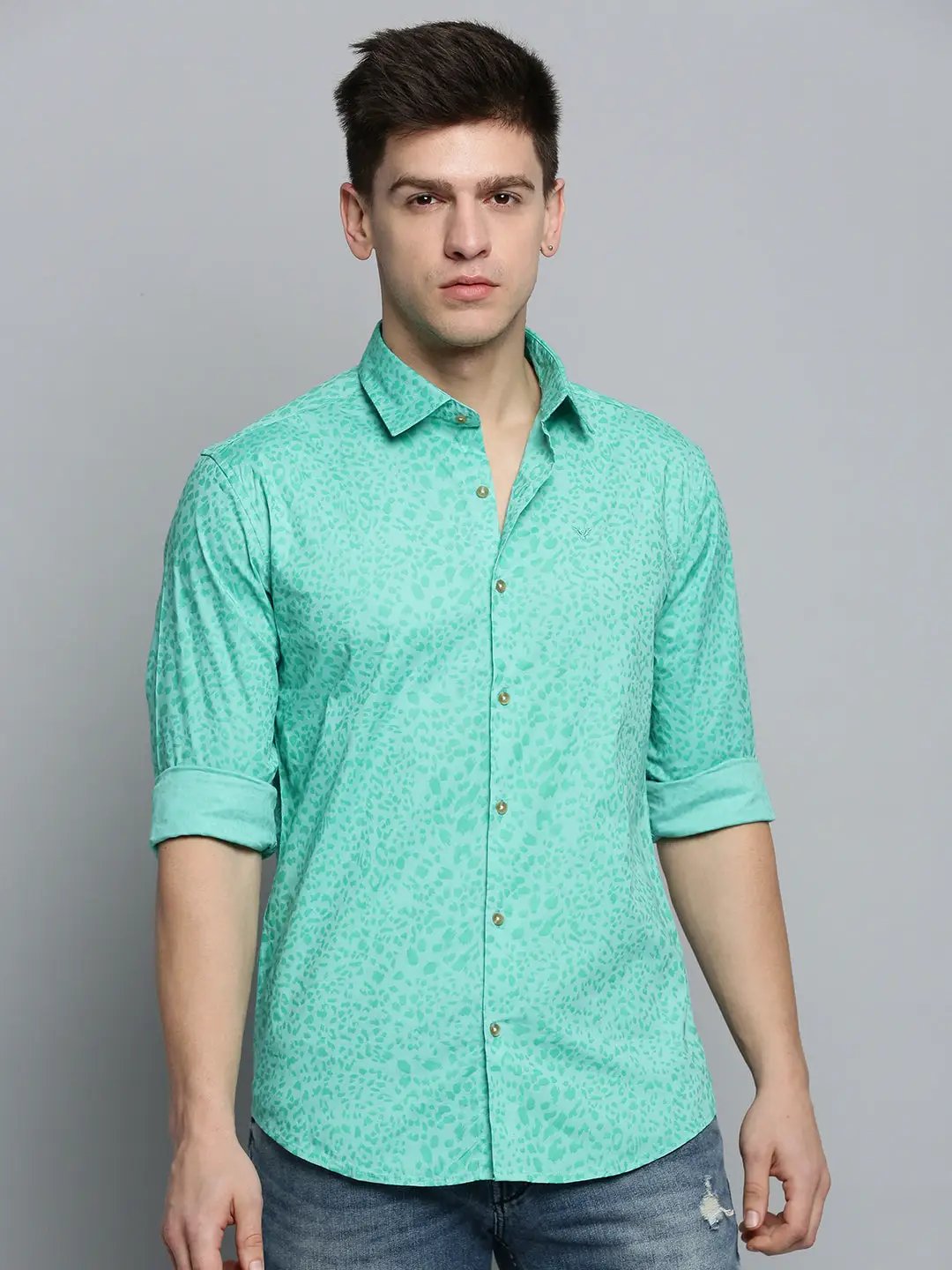 Men's Green Printed Casual Shirt