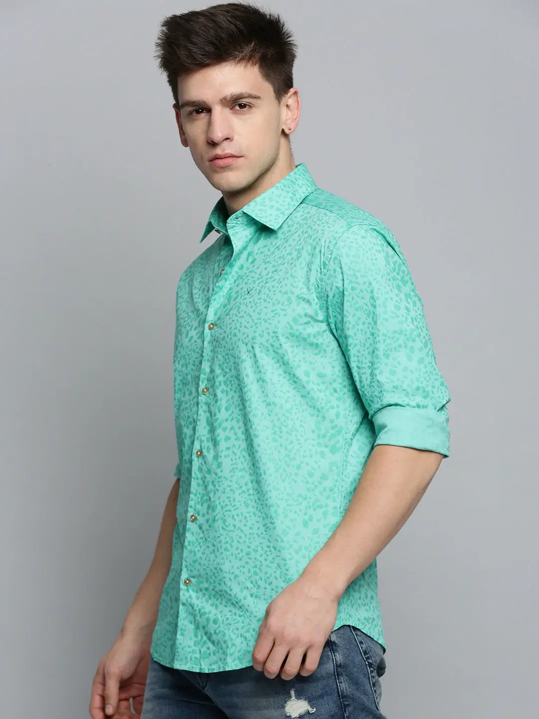Men's Green Printed Casual Shirt