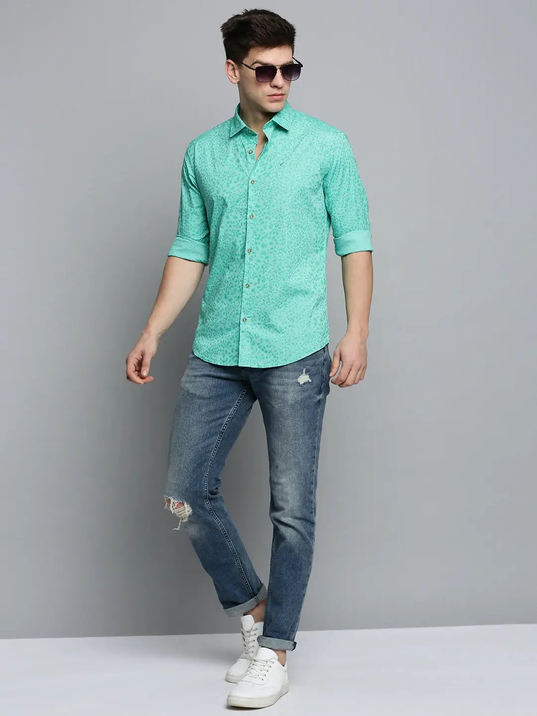 Men's Green Printed Casual Shirt
