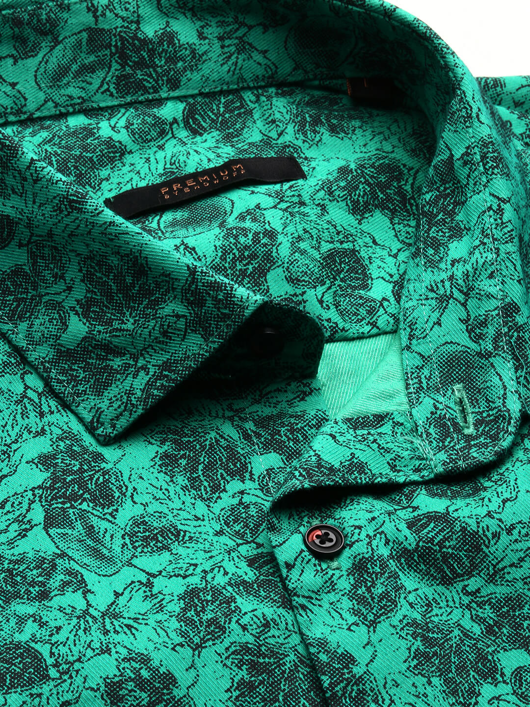 Men Green Spread Collar Floral Shirt