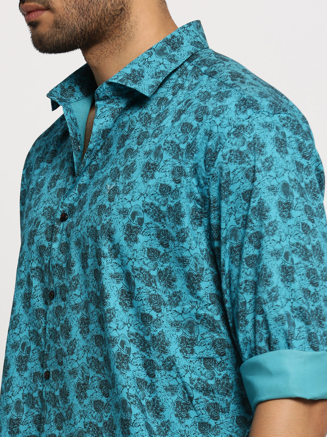 Men Blue Spread Collar Floral Shirt