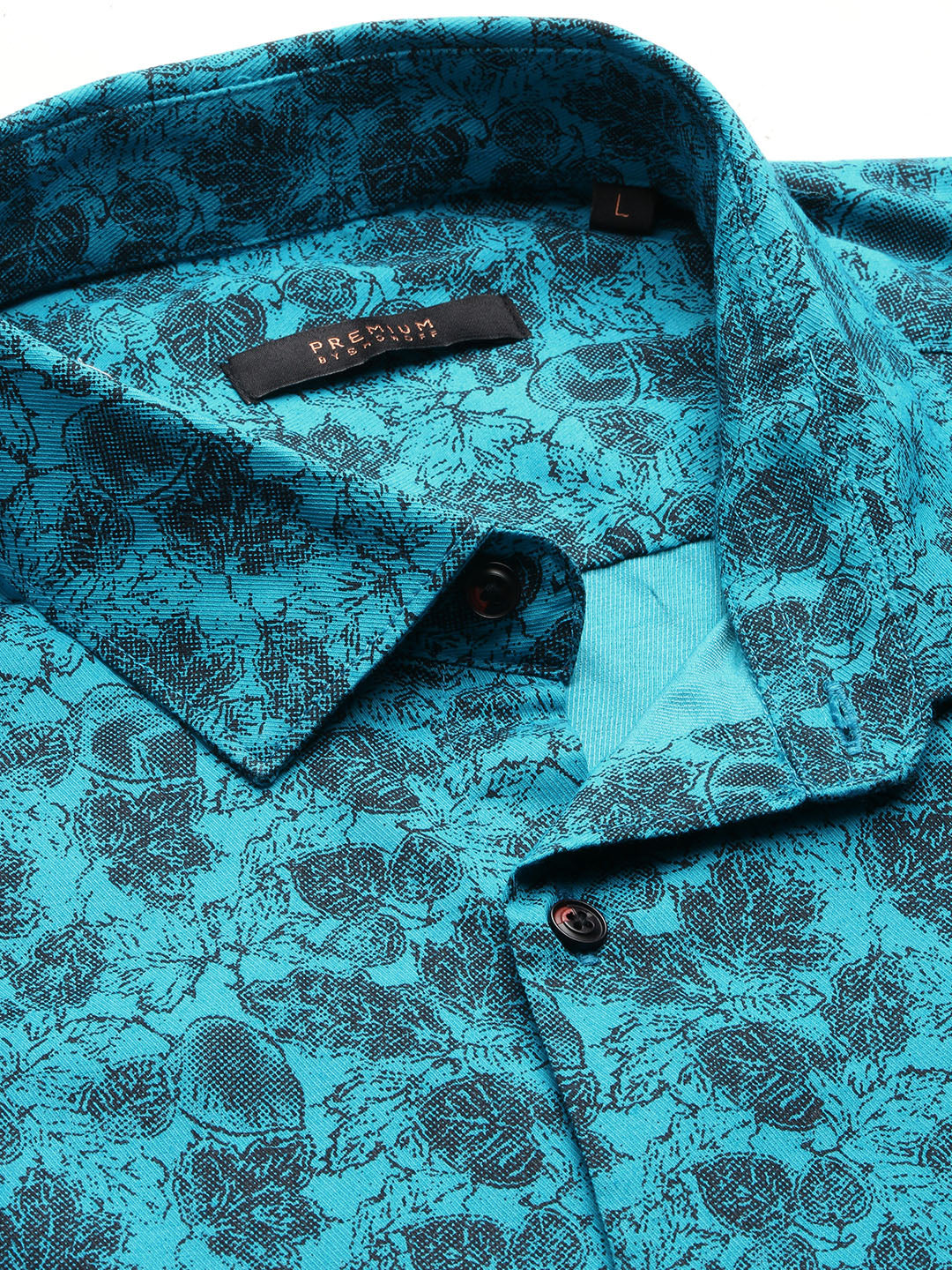 Men Blue Spread Collar Floral Shirt