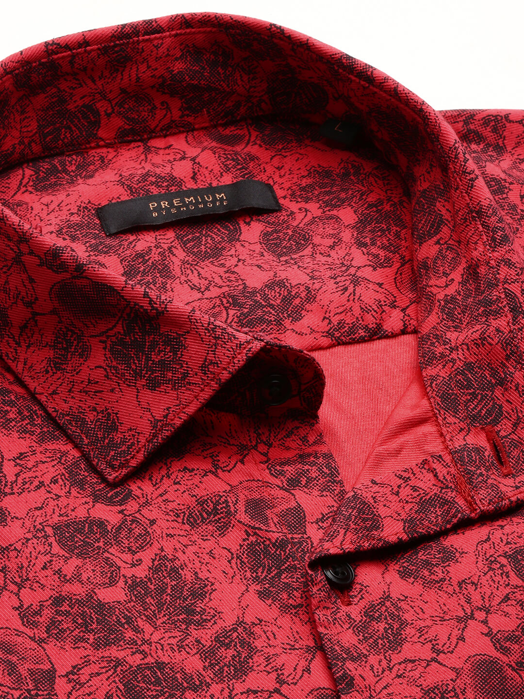 Men Red Spread Collar Floral Shirt