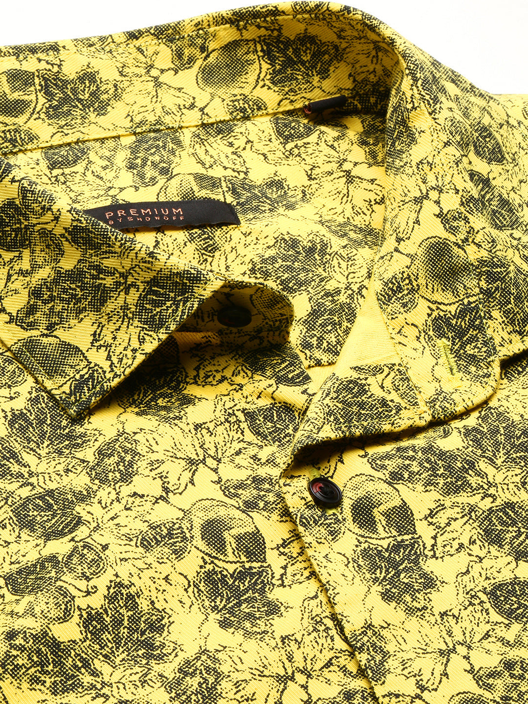 Men Yellow Spread Collar Floral Shirt