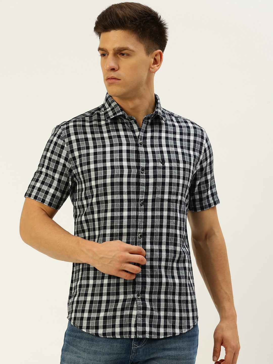 Men Navy Checked Casual Shirt