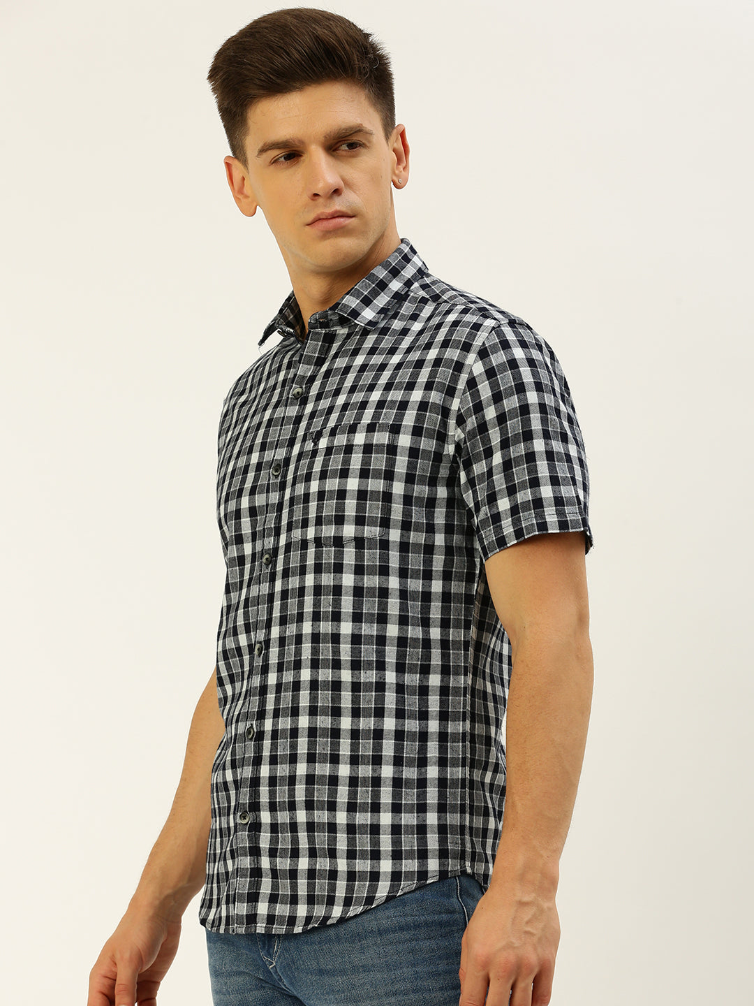 Men Navy Checked Casual Shirt