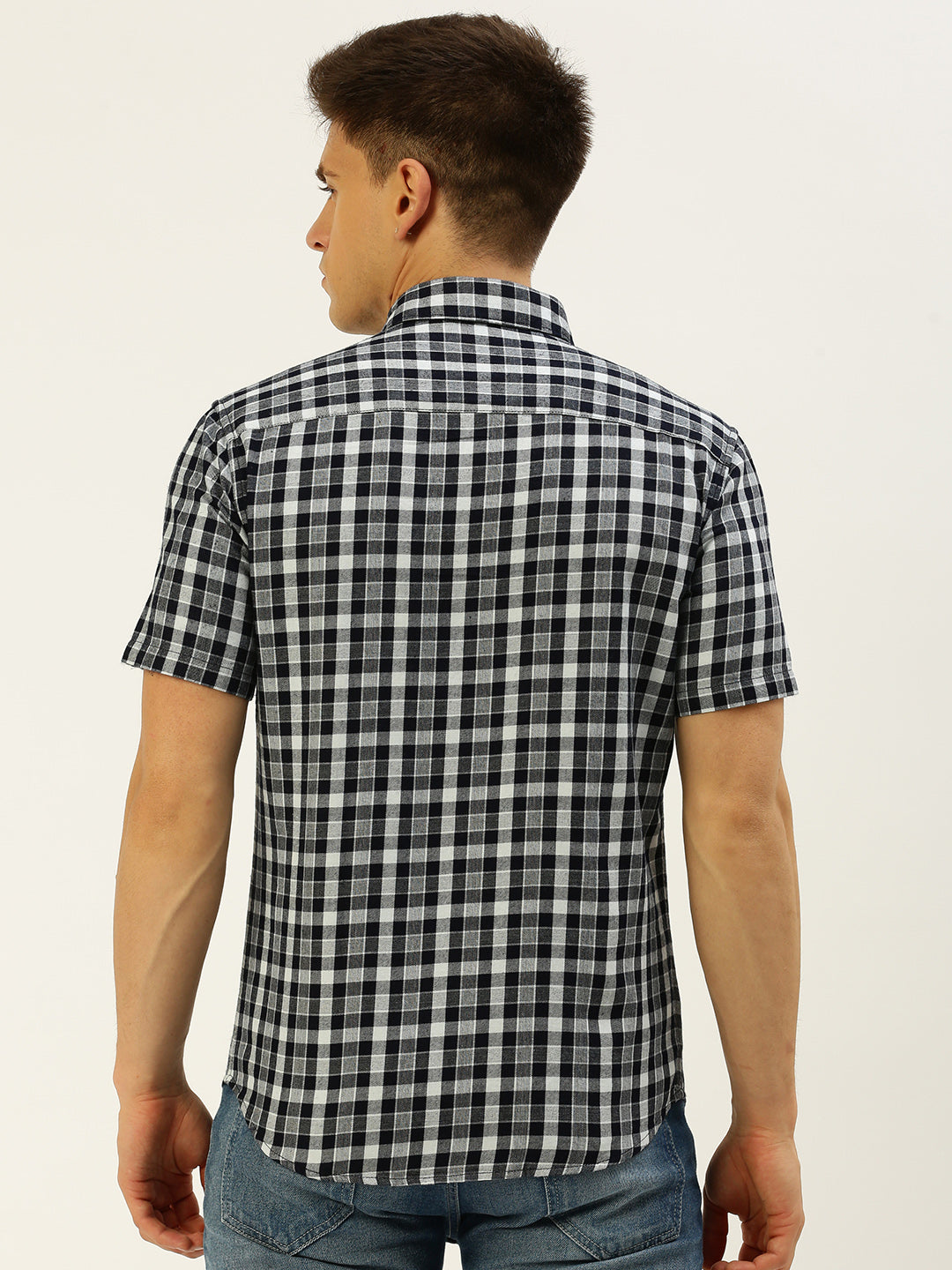 Men Navy Checked Casual Shirt