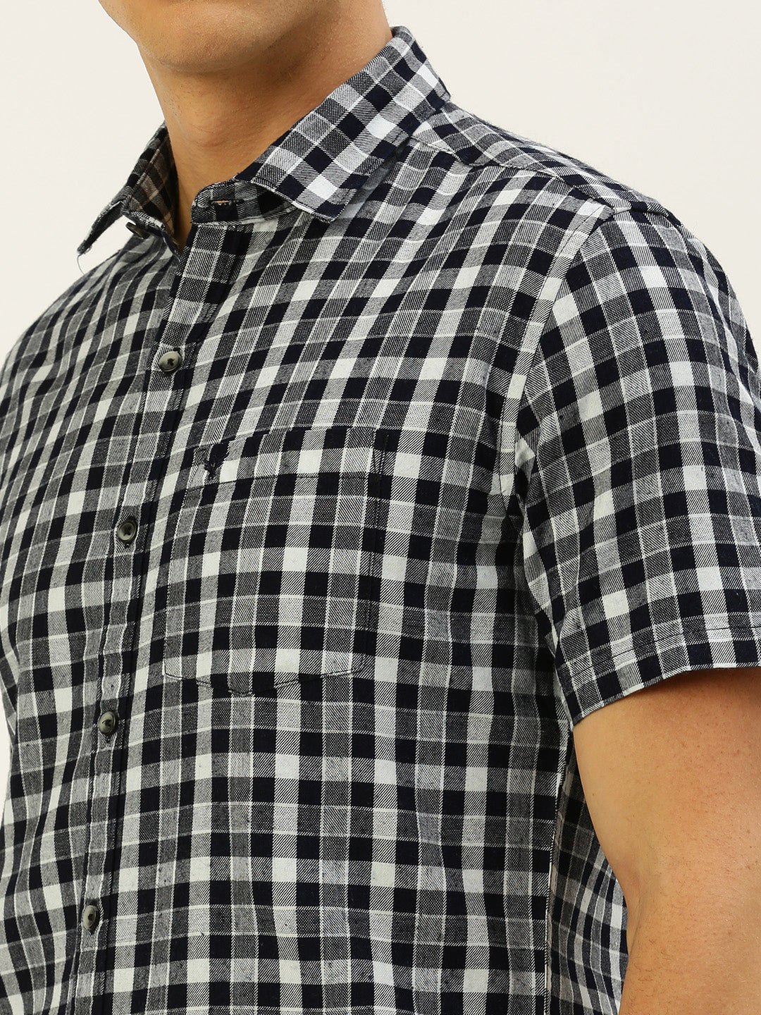 Men Navy Checked Casual Shirt