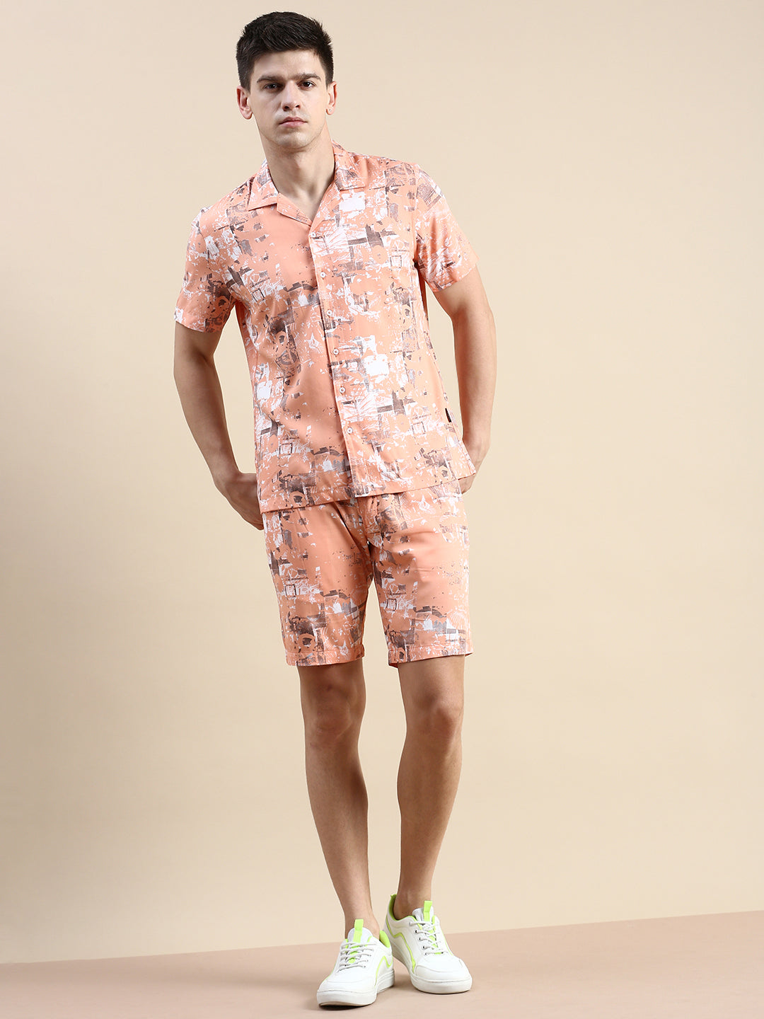 Men Peach Printed Casual Co ord Set