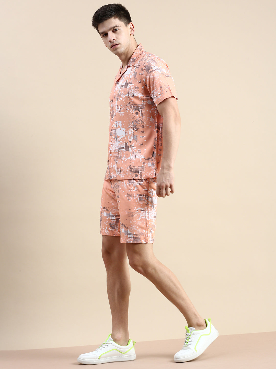 Men Peach Printed Casual Co ord Set