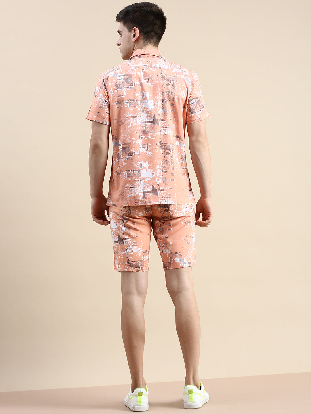 Men Peach Printed Casual Co ord Set