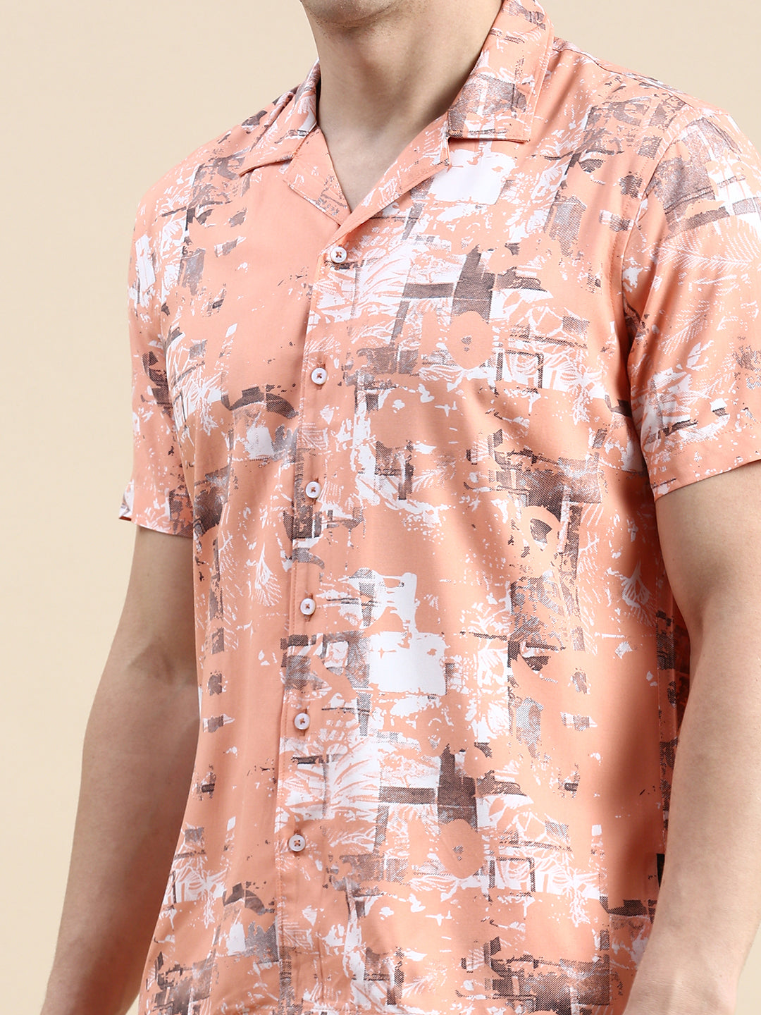 Men Peach Printed Casual Co ord Set