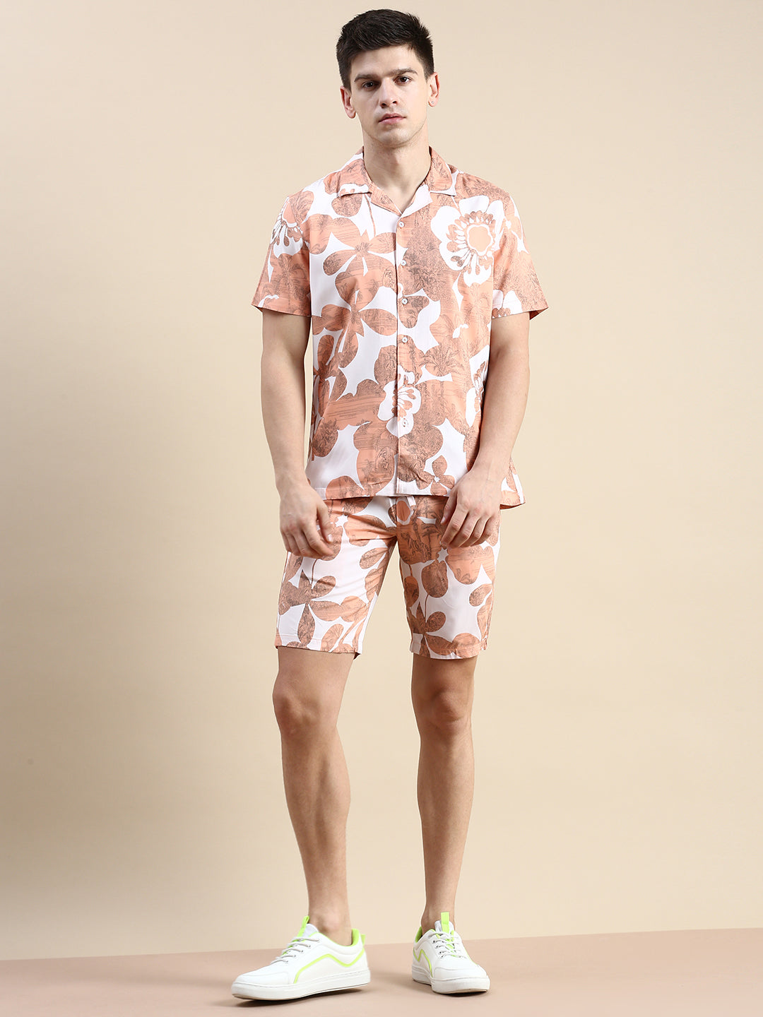 Men Peach Printed Casual Co ord Set