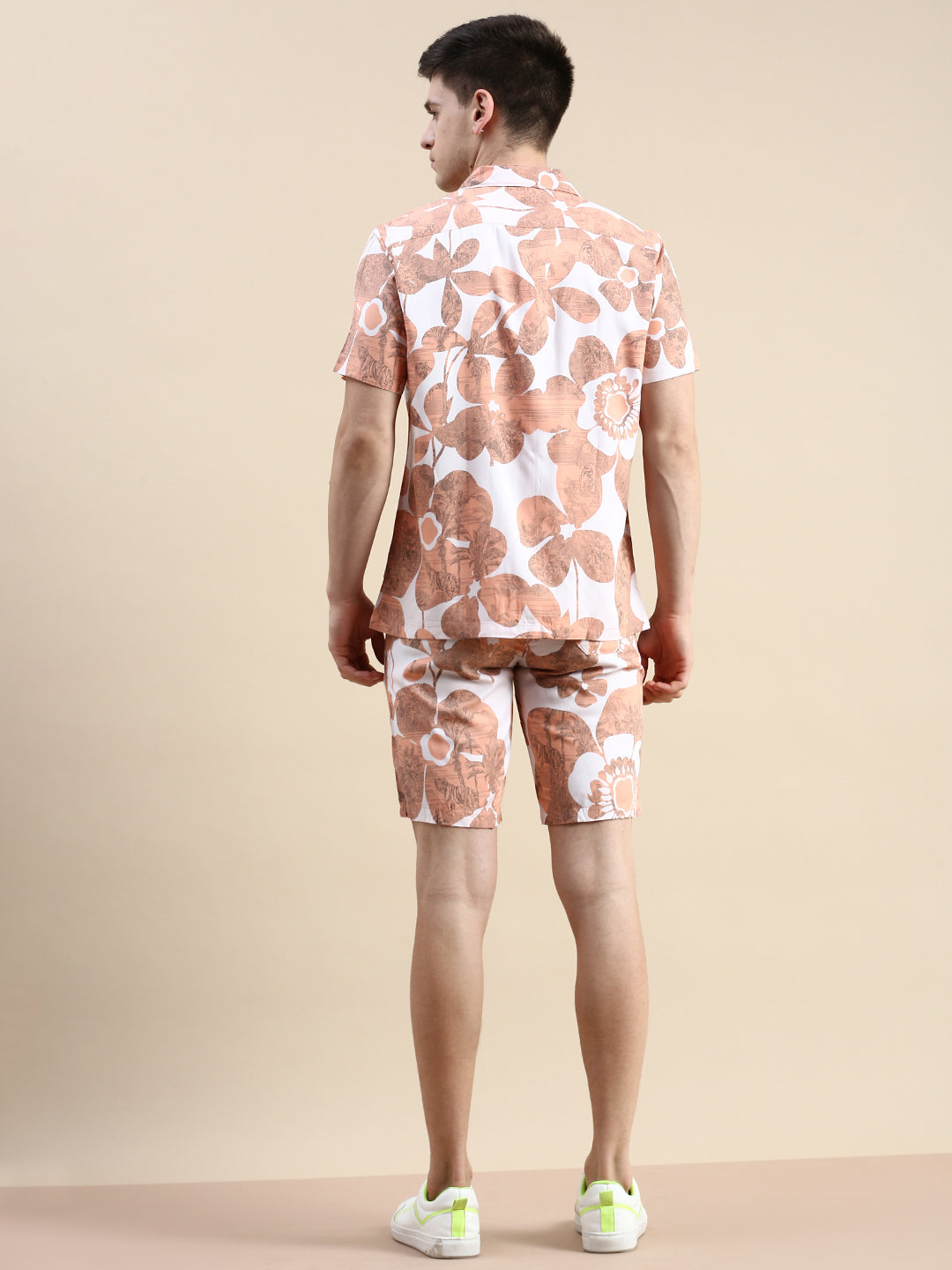 Men Peach Printed Casual Co ord Set