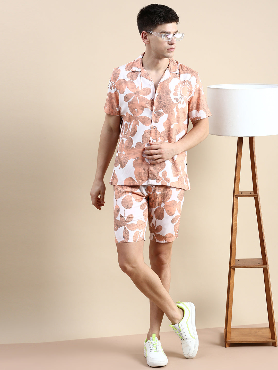 Men Peach Printed Casual Co ord Set