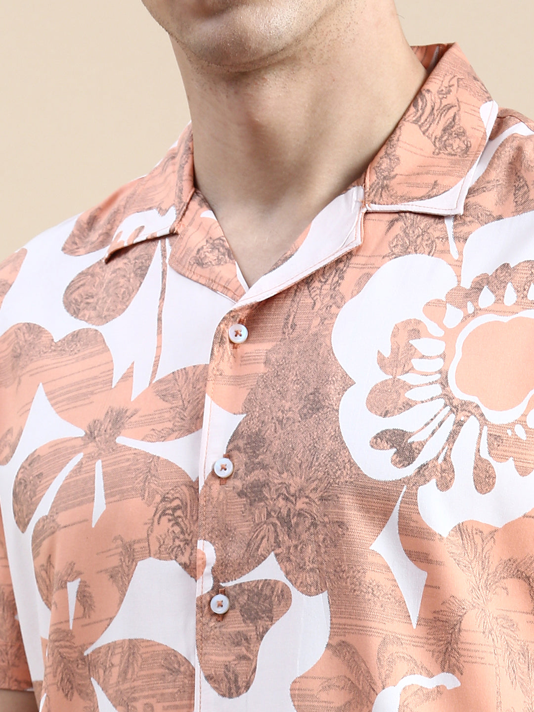 Men Peach Printed Casual Co ord Set