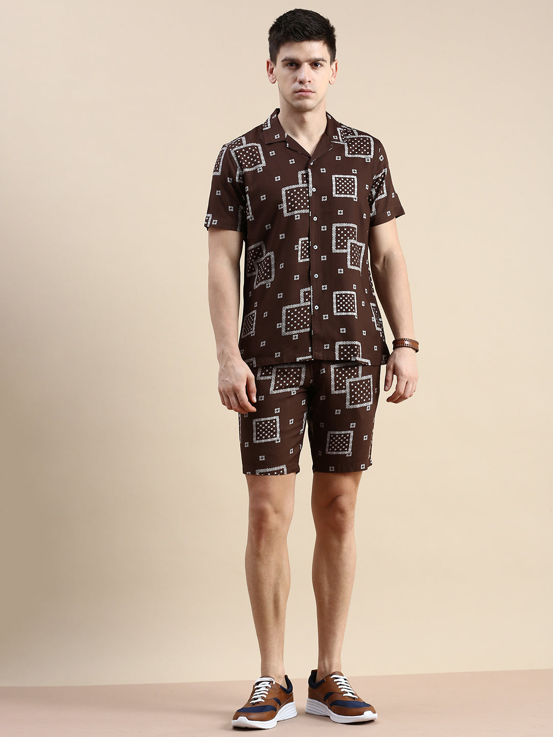 Men Brown Printed Casual Co ord Set