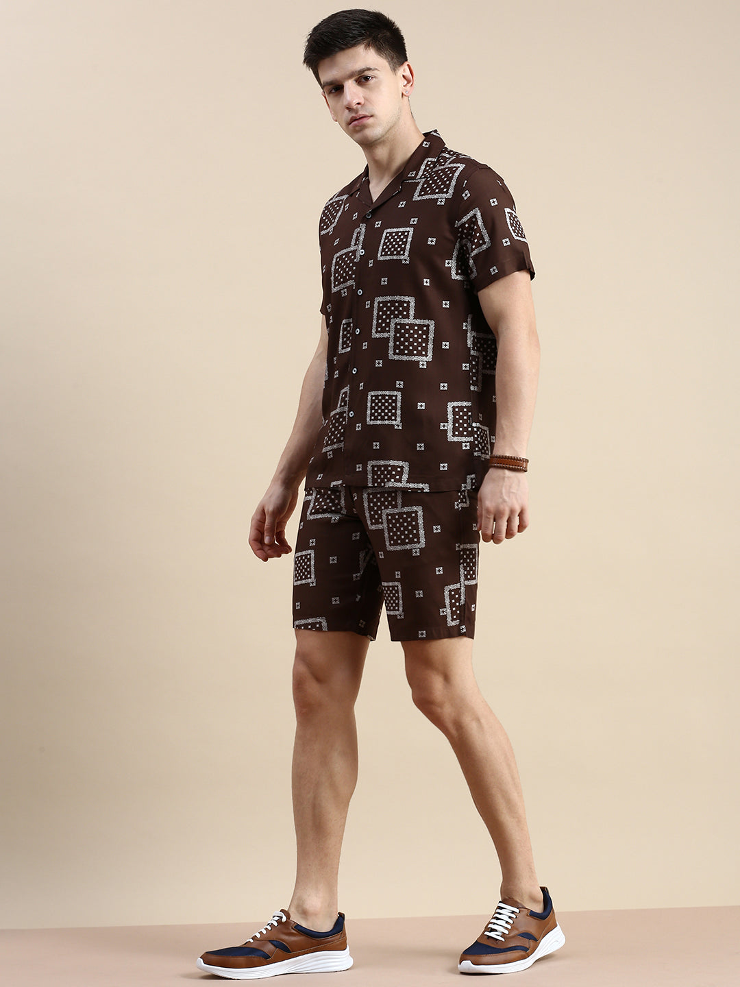 Men Brown Printed Casual Co ord Set