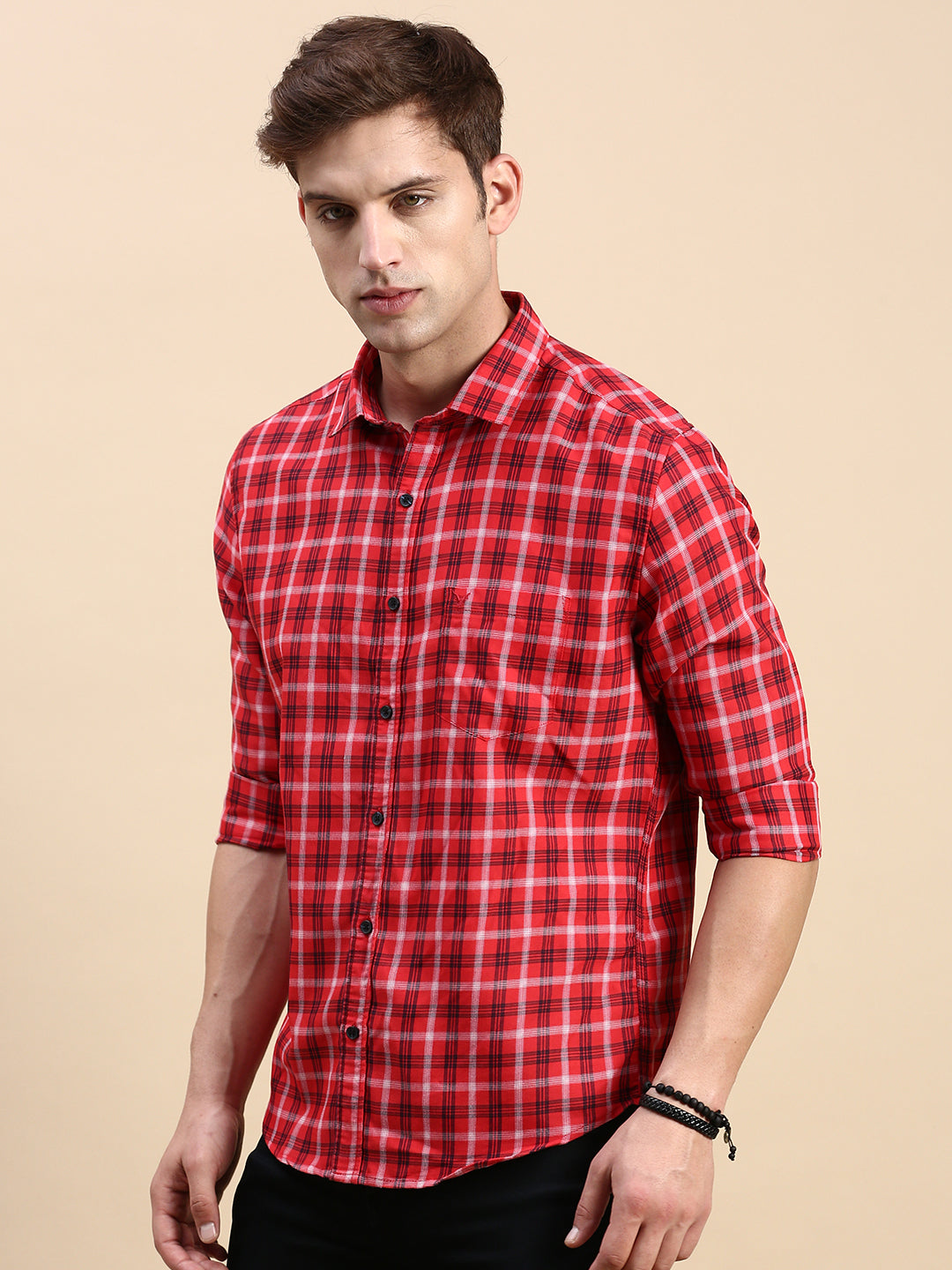 Men Red Checked Casual Shirt