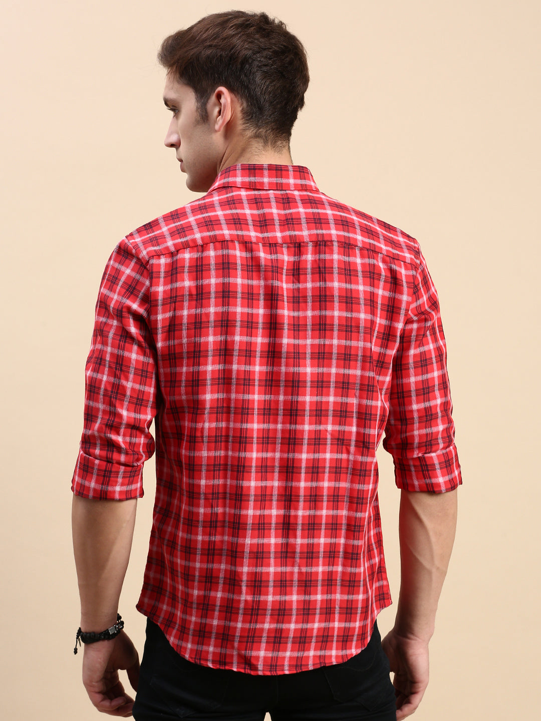 Men Red Checked Casual Shirt