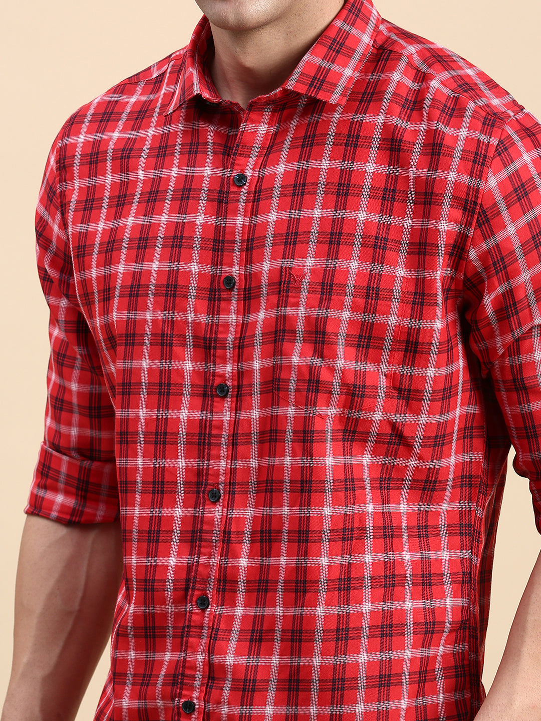 Men Red Checked Casual Shirt