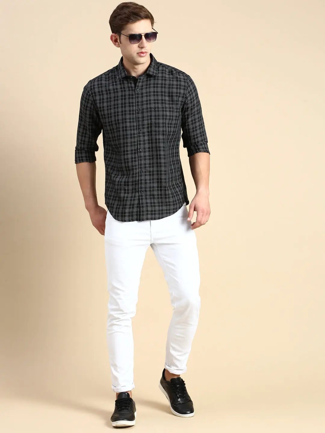 Men's Black Checked Casual Shirt