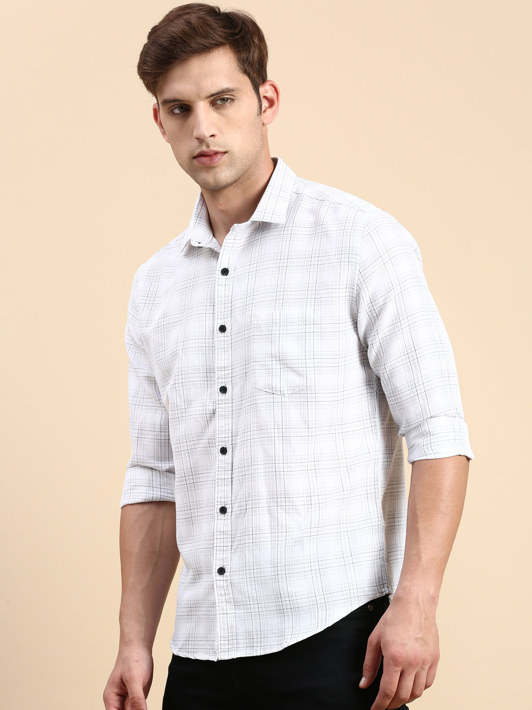 Men White Checked Casual Shirt