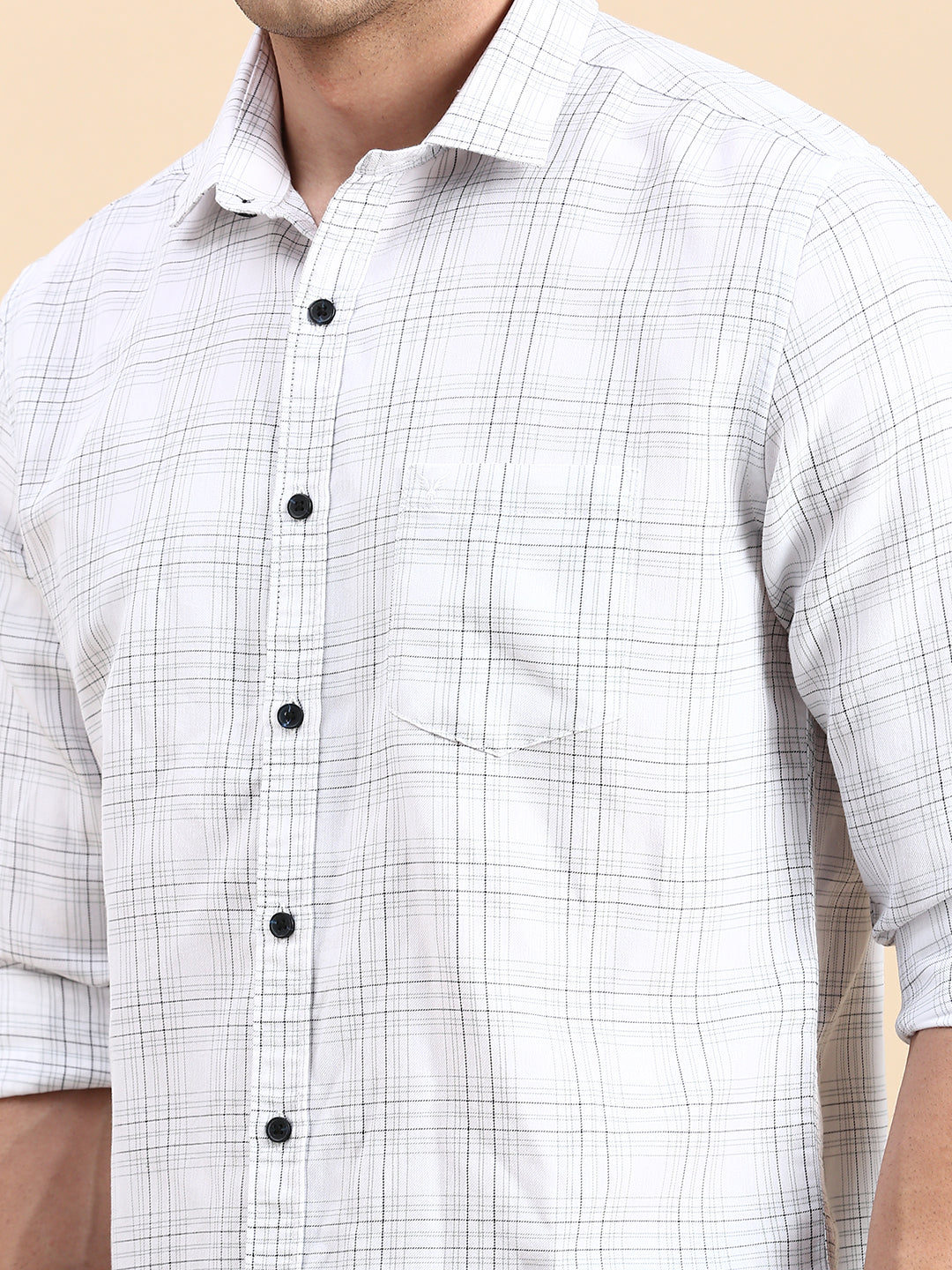 Men White Checked Casual Shirt