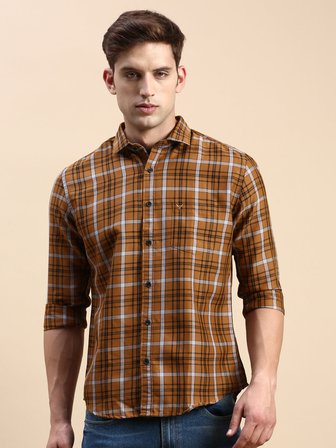 Men Yellow Checked Casual Shirt