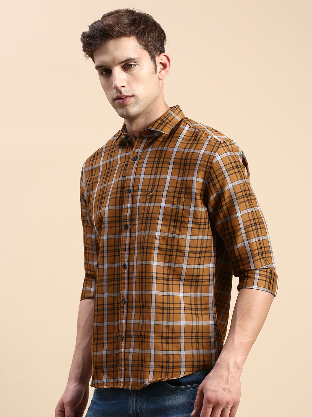 Men Yellow Checked Casual Shirt